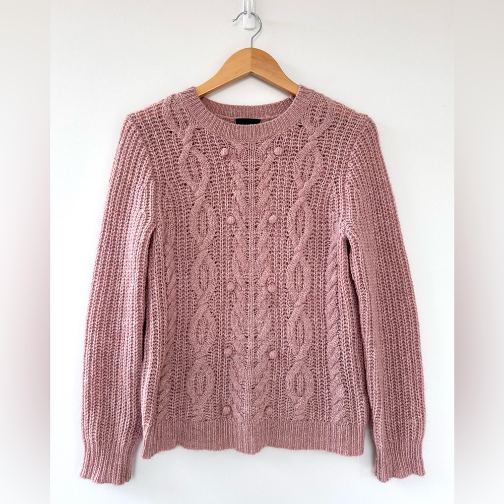 J. Crew Dusty Rose Cable Knit Crewneck Sweater